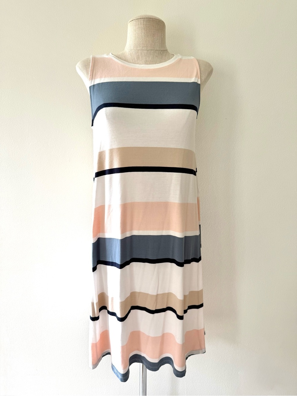 LOFT Pastel Colorblock Coastal Nautical Striped Knit Tank Swing Dress S Preppy - Picture 4 of 11